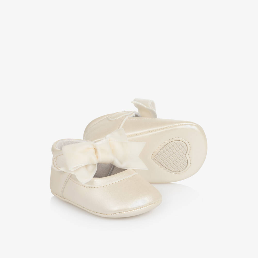 Mayoral Newborn-Baby Girls Champagne Pre-Walkers with Bow | Childrensalon