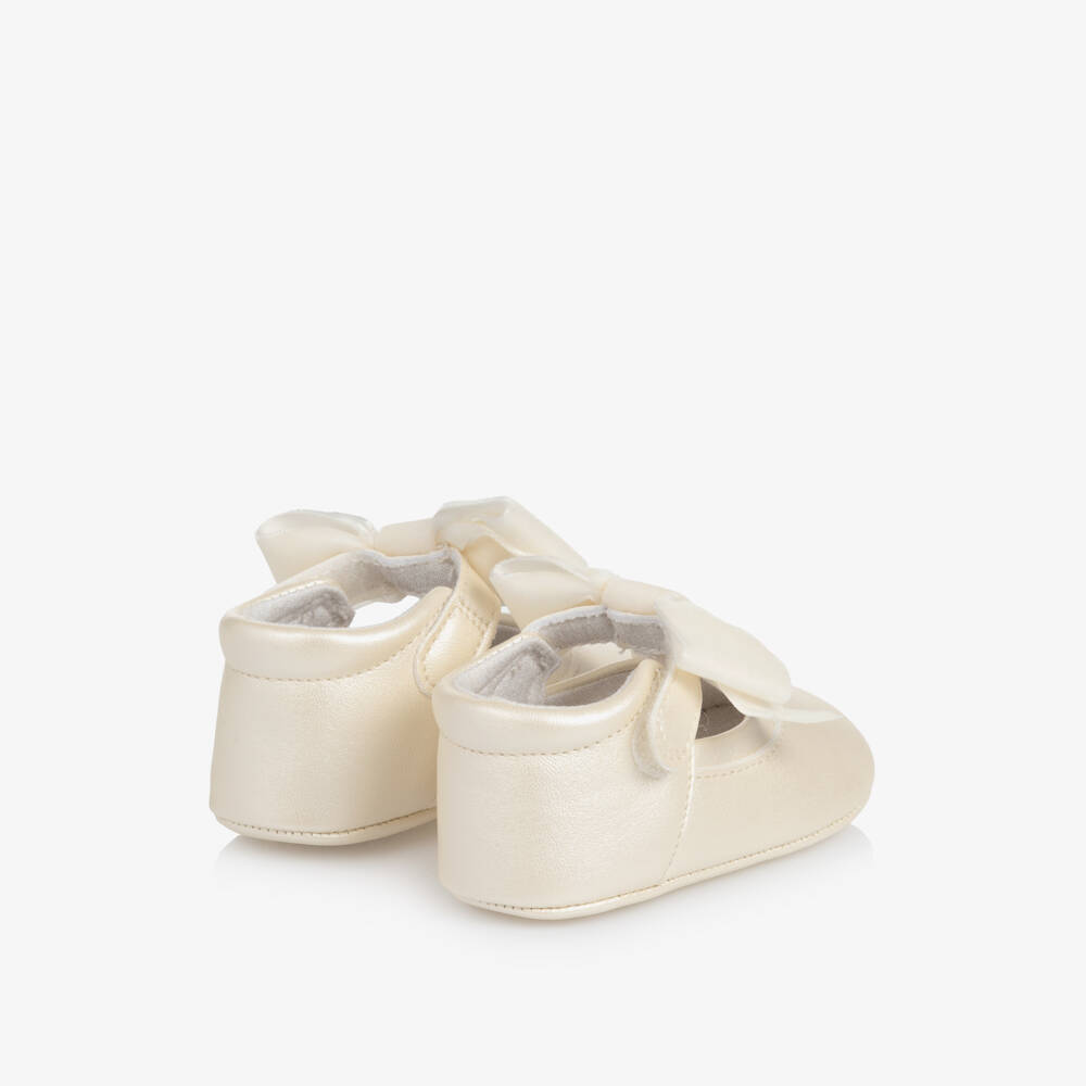 Mayoral Newborn-Baby Girls Champagne Pre-Walkers with Bow | Childrensalon