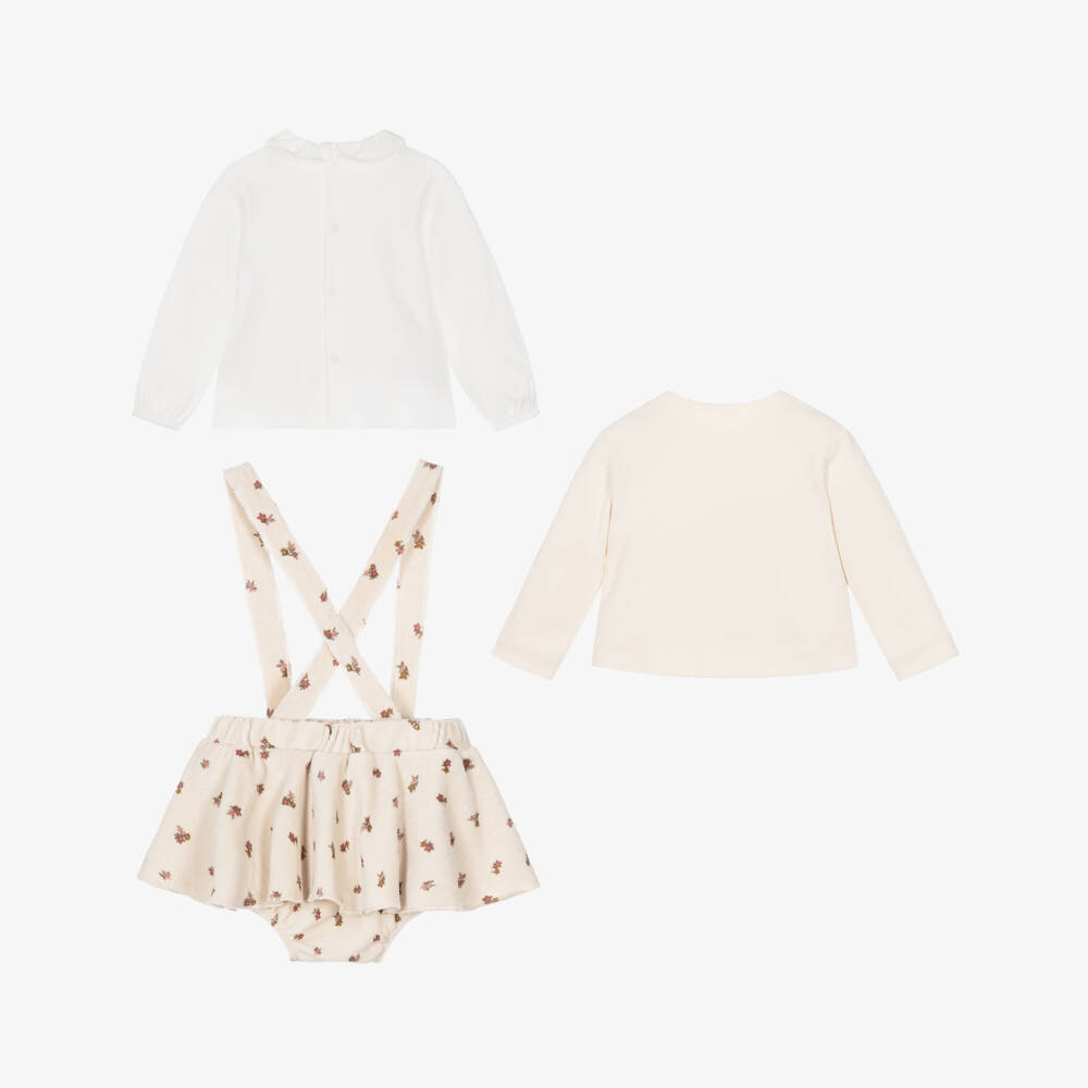 Mayoral Newborn-Baby Girls Floral Corduroy Skirt Set in Cream | Childrensalon