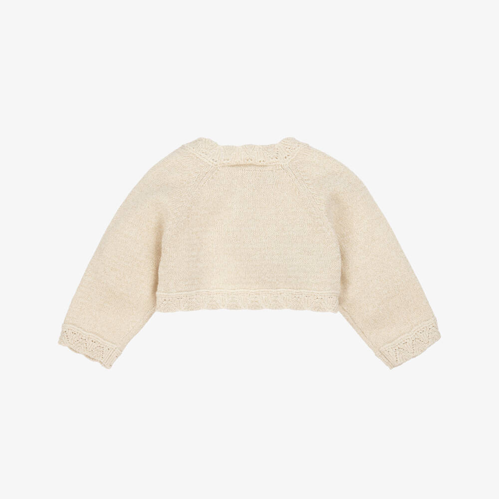 Mayoral Newborn-Baby Girls Glittery Beige Cotton Bolero Cardigan | Childrensalon