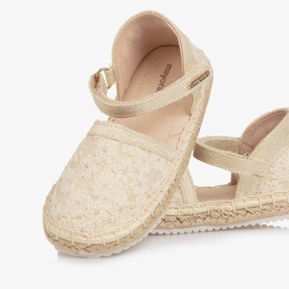 Mayoral-Baby Girls Gold Embroidered Floral Espadrilles | Childrensalon