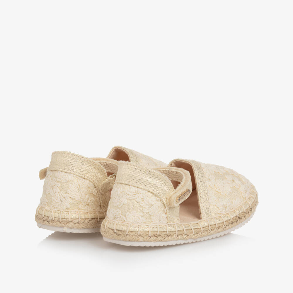 Mayoral-Baby Girls Gold Embroidered Floral Espadrilles | Childrensalon
