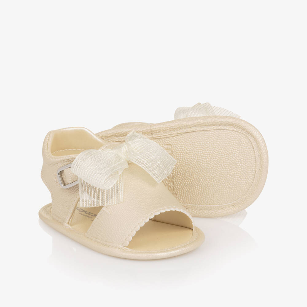 Mayoral Newborn-Baby Girls Gold Faux Leather Pre-Walker Sandals  | Childrensalon