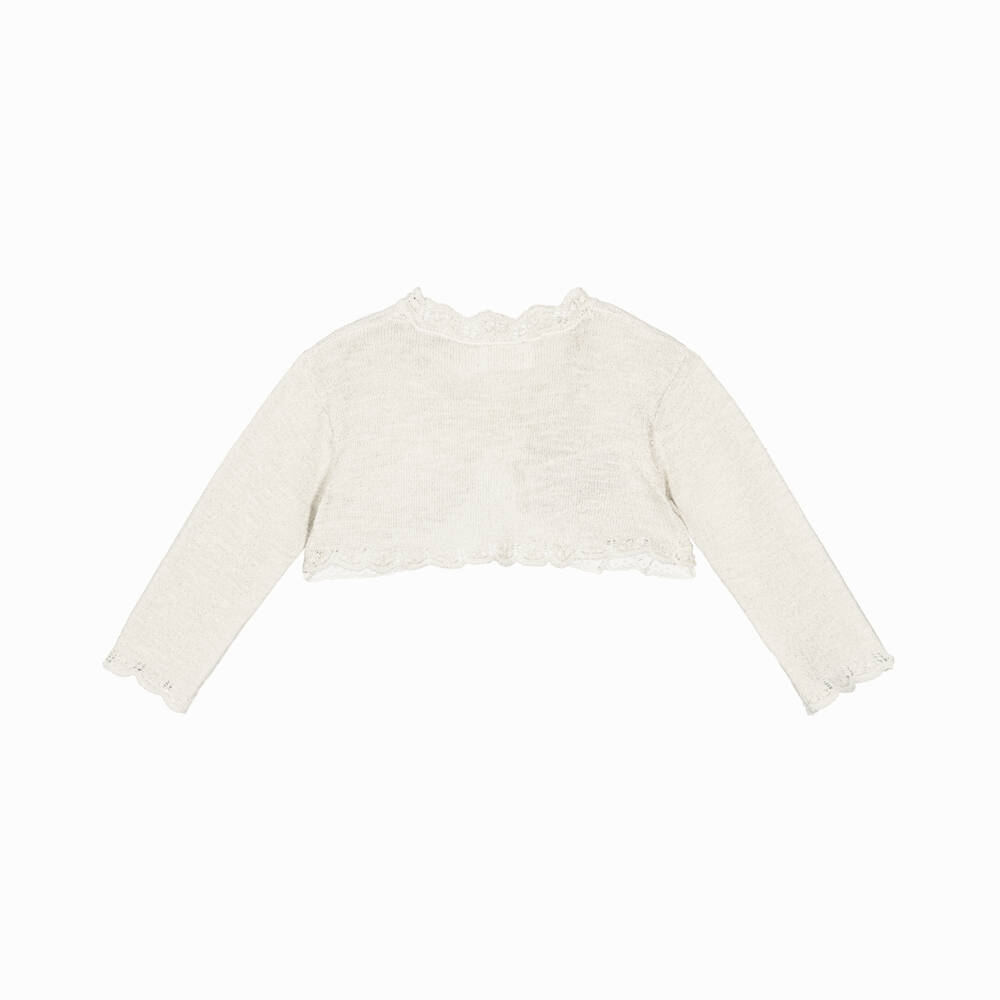 Mayoral Для новорожденных-Baby Girls Gold Knitted Bolero Cardigan with Lace Trim | Childrensalon