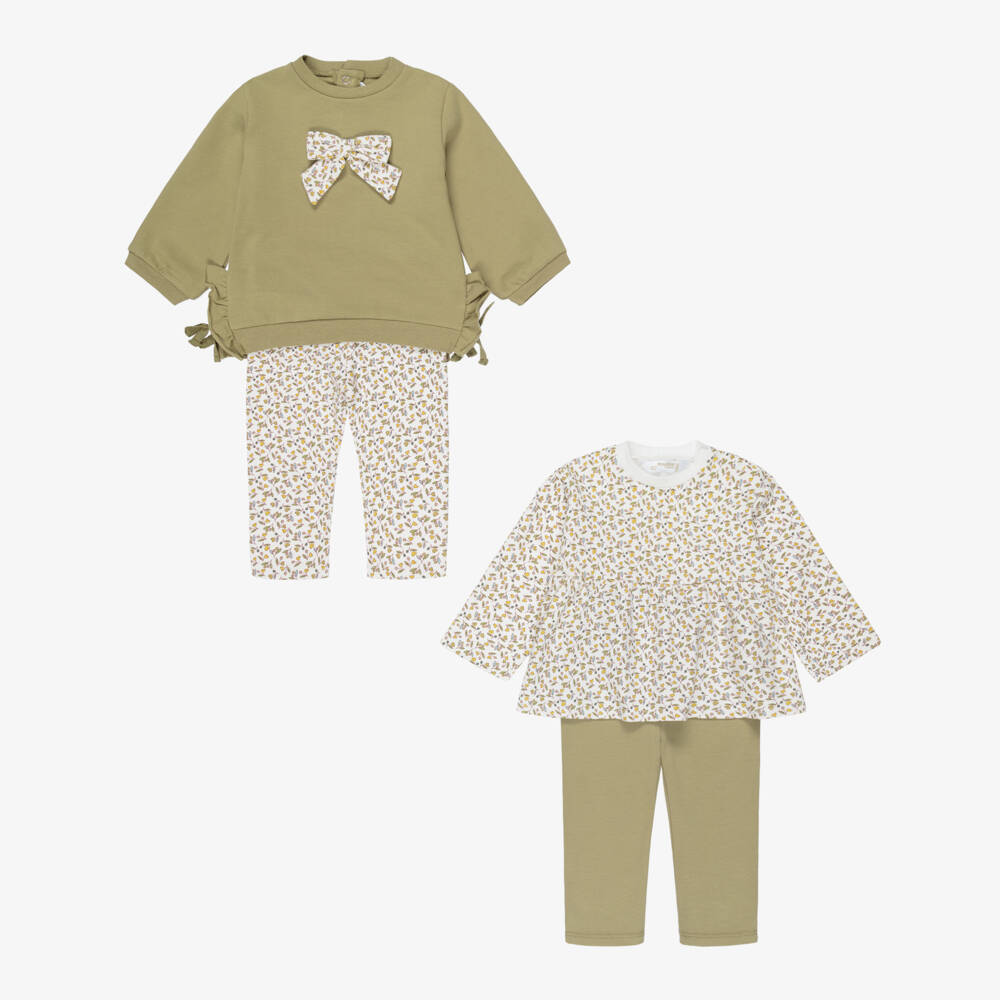 Mayoral Newborn-Baby Girls Green Cotton Jersey Leggings Sets (2 Pack) | Childrensalon