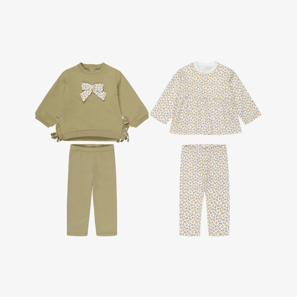 Mayoral Newborn-Baby Girls Green Cotton Jersey Leggings Sets (2 Pack) | Childrensalon