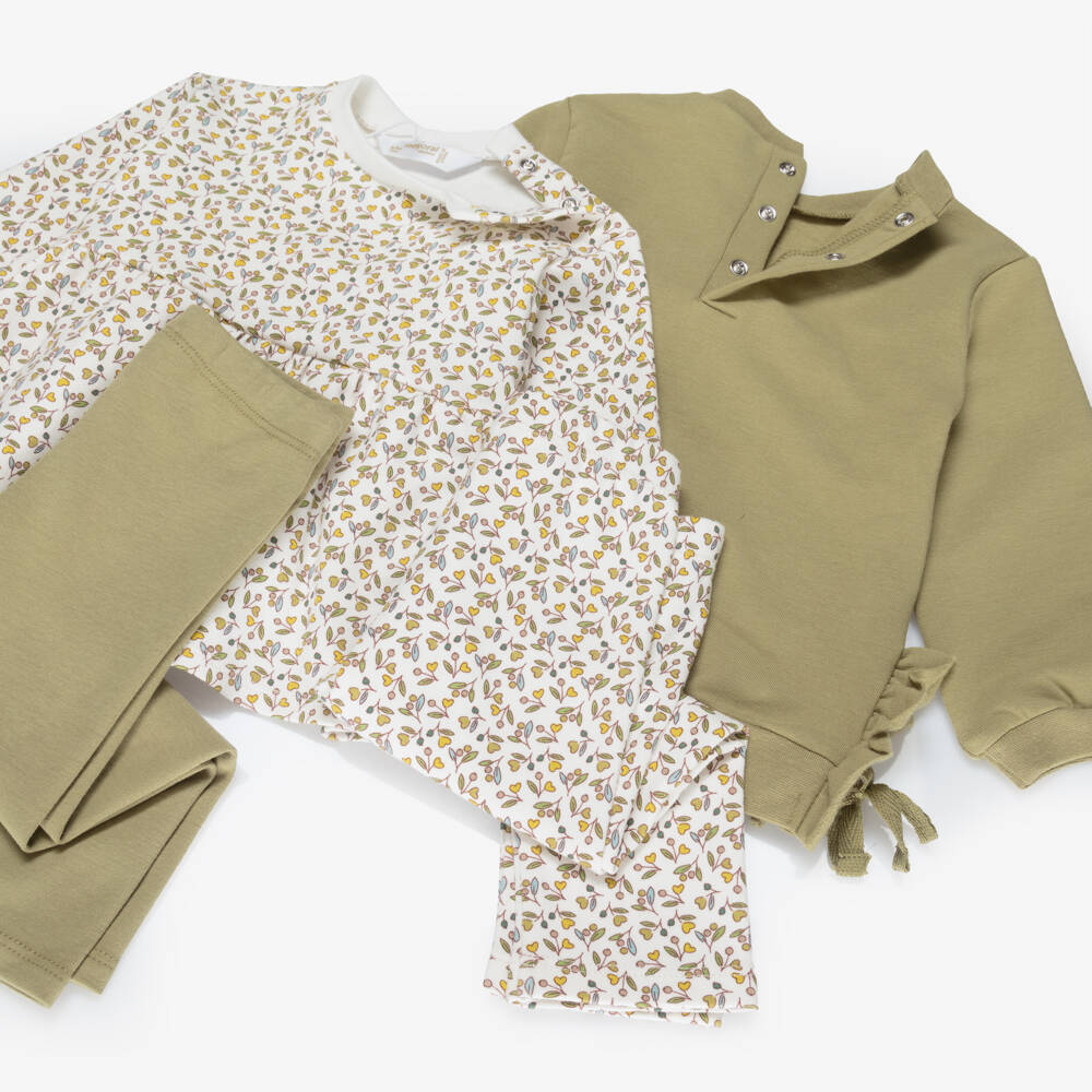 Mayoral Newborn-Baby Girls Green Cotton Jersey Leggings Sets (2 Pack) | Childrensalon