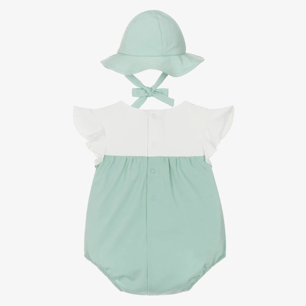 Mayoral Newborn-Baby Girls Green Cotton Shortie & Hat Set | Childrensalon