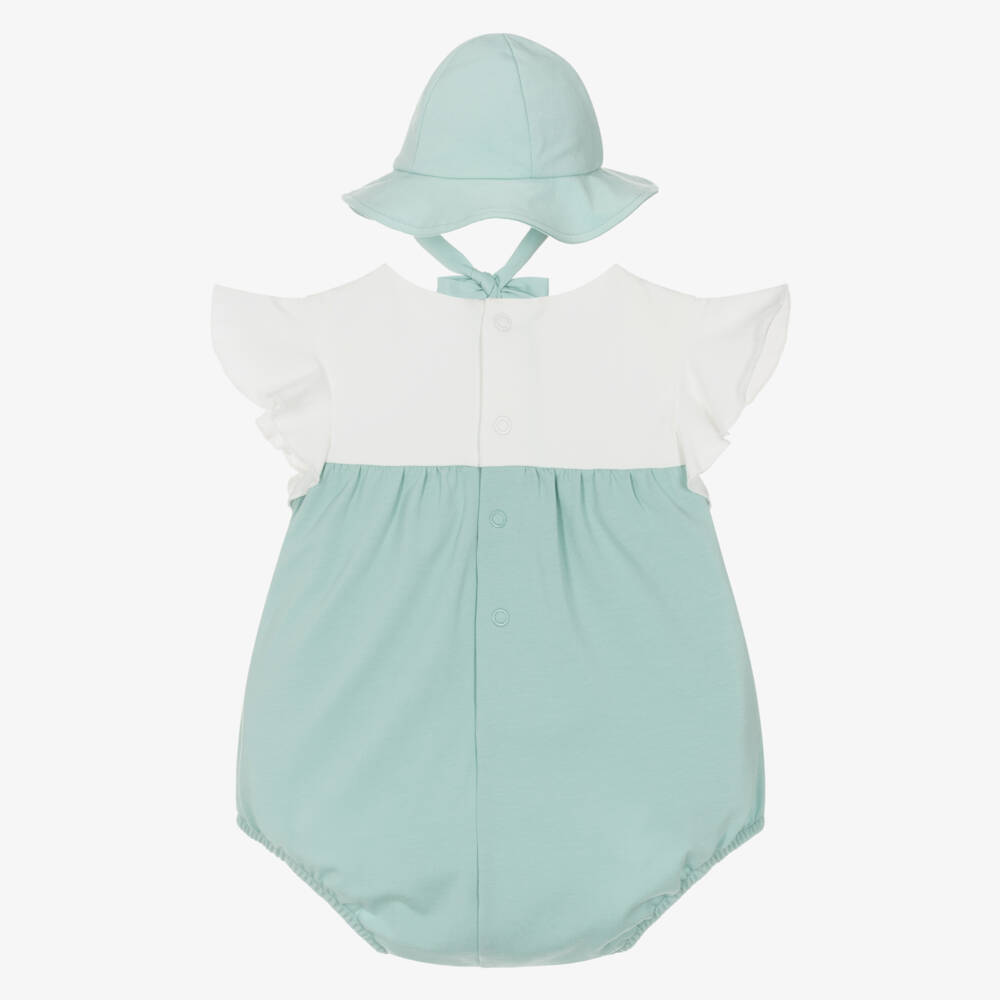 Mayoral Для новорожденных-Baby Girls Green Cotton Shortie & Hat Set | Childrensalon