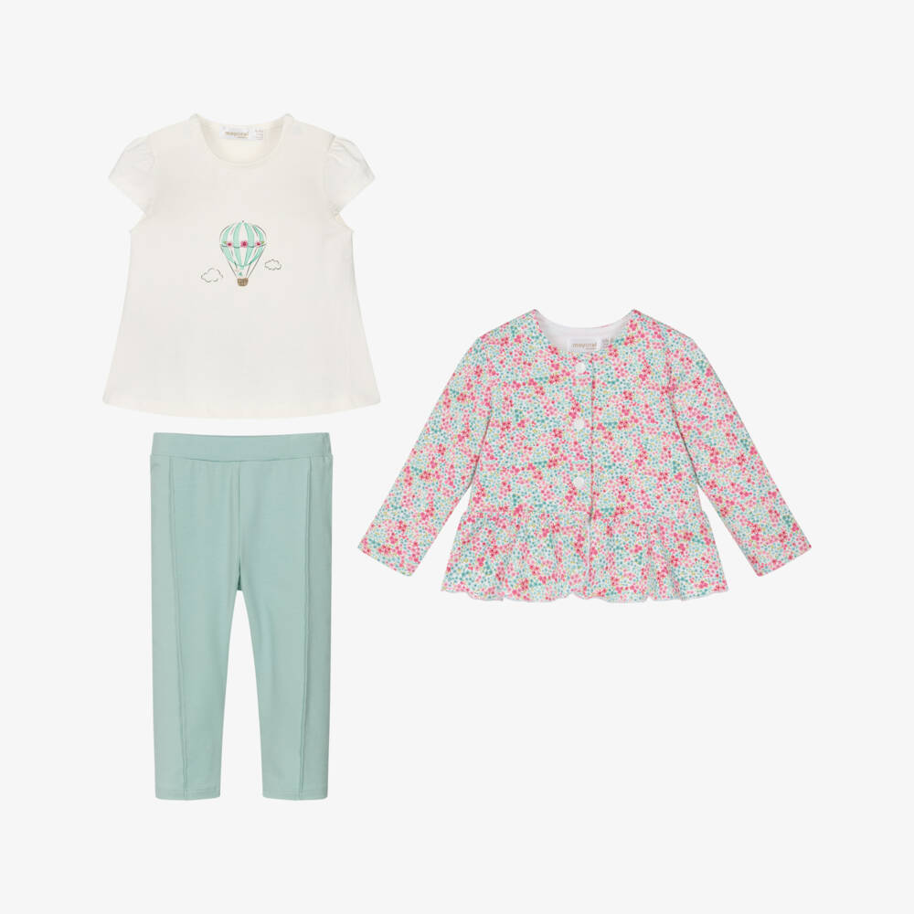 Mayoral Для новорожденных-Baby Girls Green Floral Cotton Leggings Set | Childrensalon