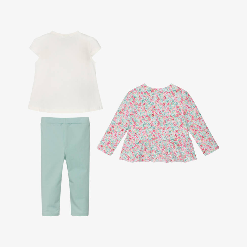 Mayoral Для новорожденных-Baby Girls Green Floral Cotton Leggings Set | Childrensalon