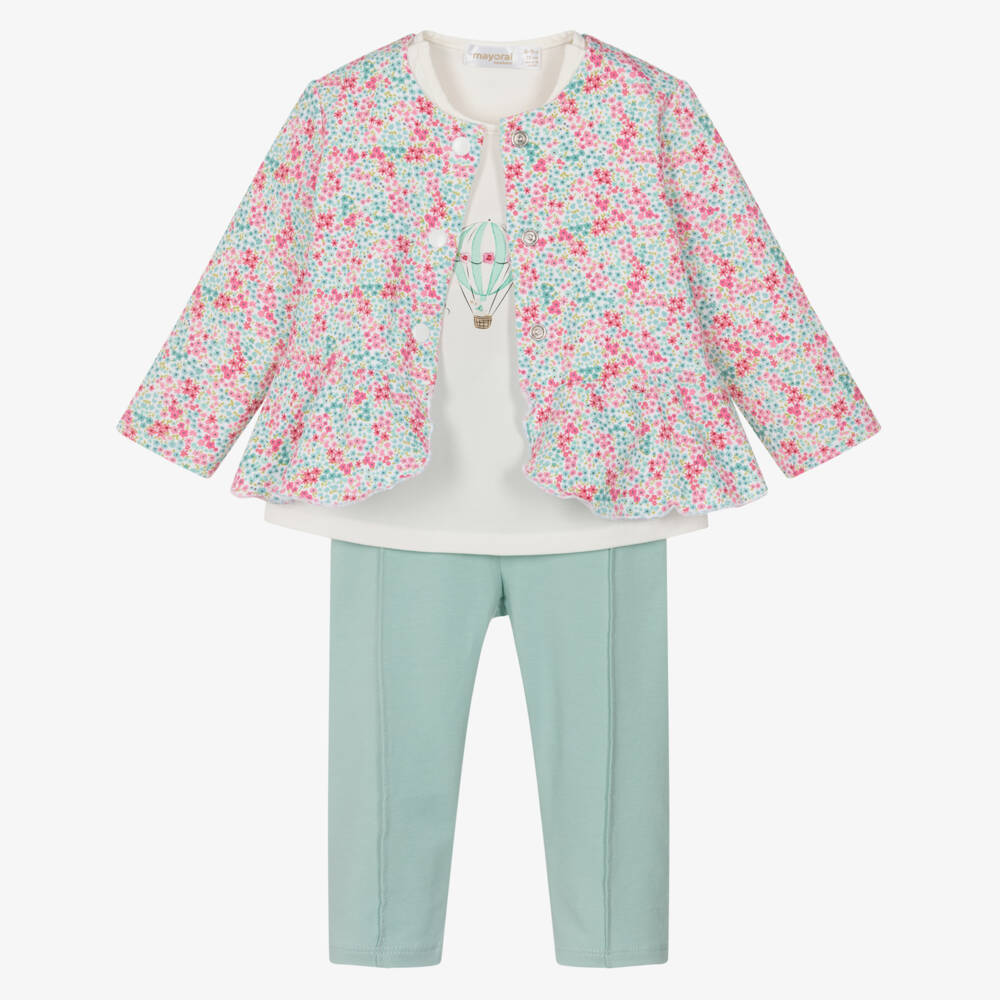 Mayoral Для новорожденных-Baby Girls Green Floral Cotton Leggings Set | Childrensalon