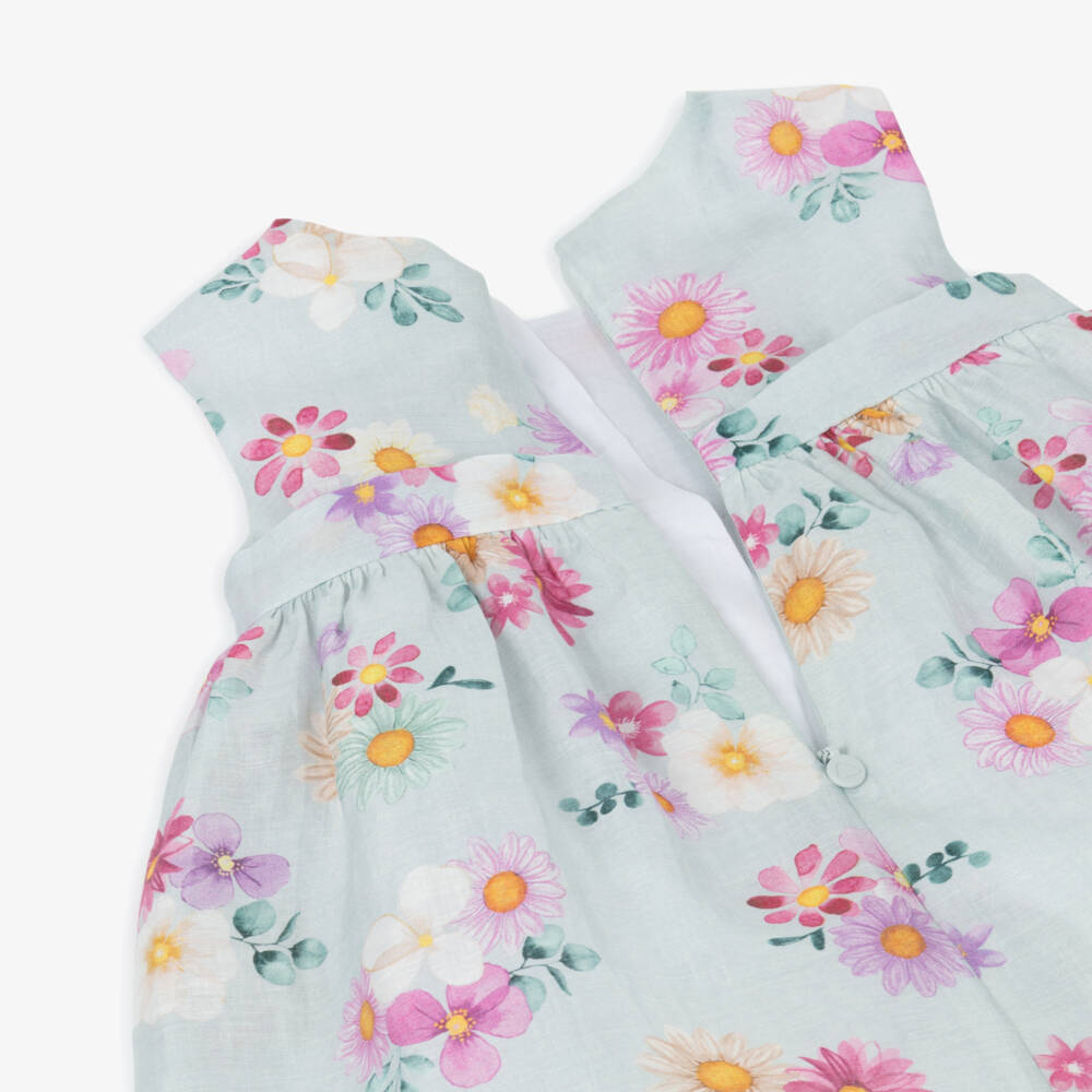 Mayoral Newborn-Baby Girls Green Floral Linen Organza Dress | Childrensalon