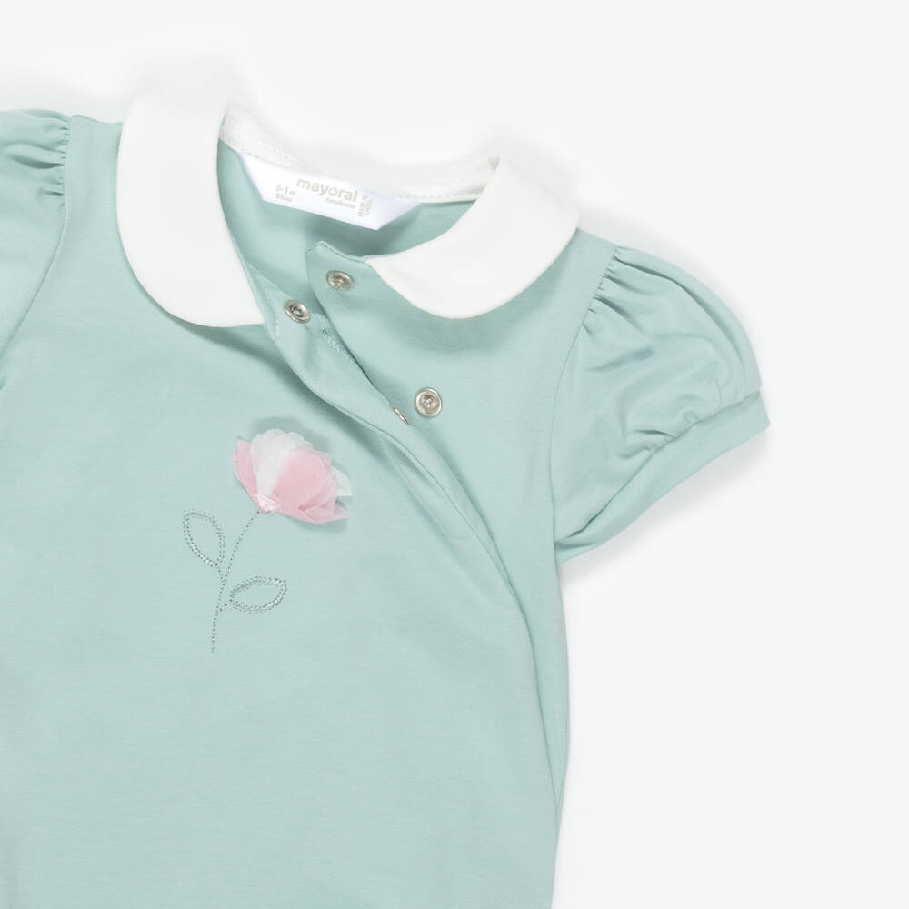 Mayoral Для новорожденных-Baby Girls Green & Ivory Cotton Flower Shorties (2 Pack) | Childrensalon