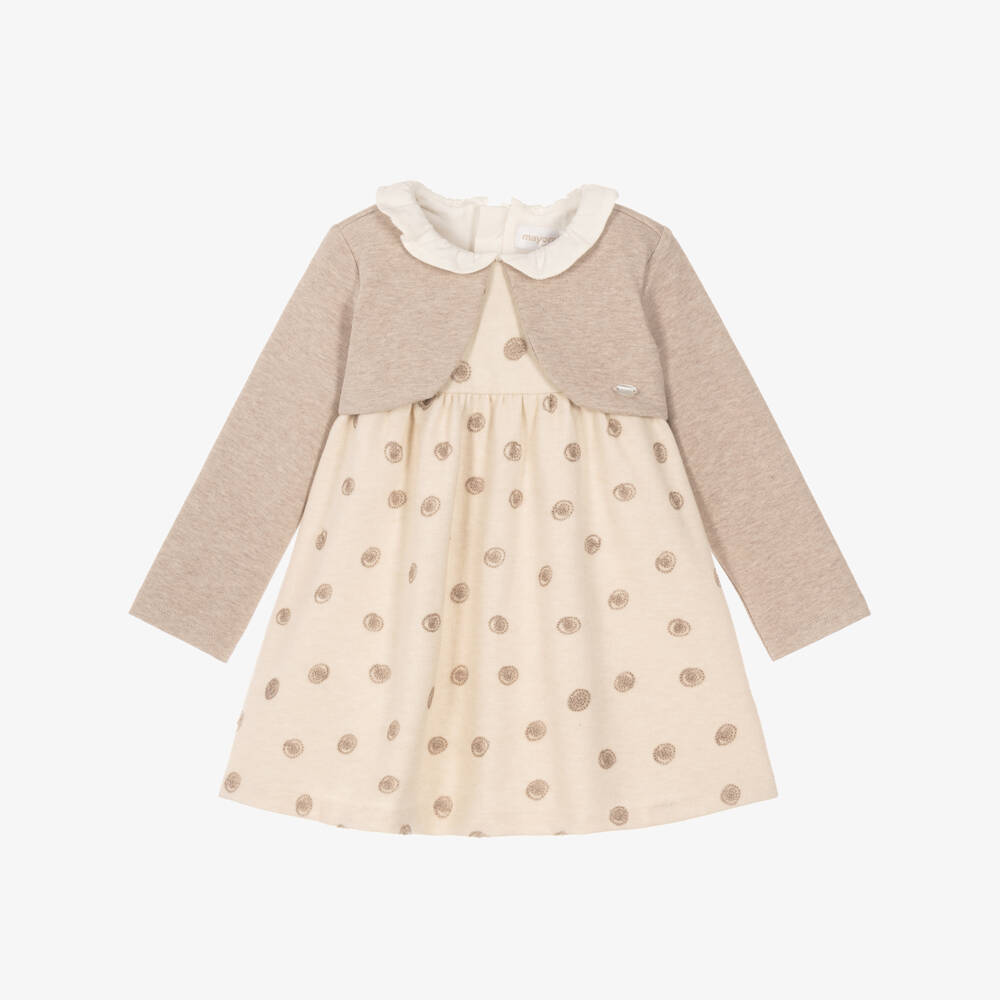 Mayoral Newborn-Baby Girls Ivory & Beige Bolero-Style Dress  | Childrensalon