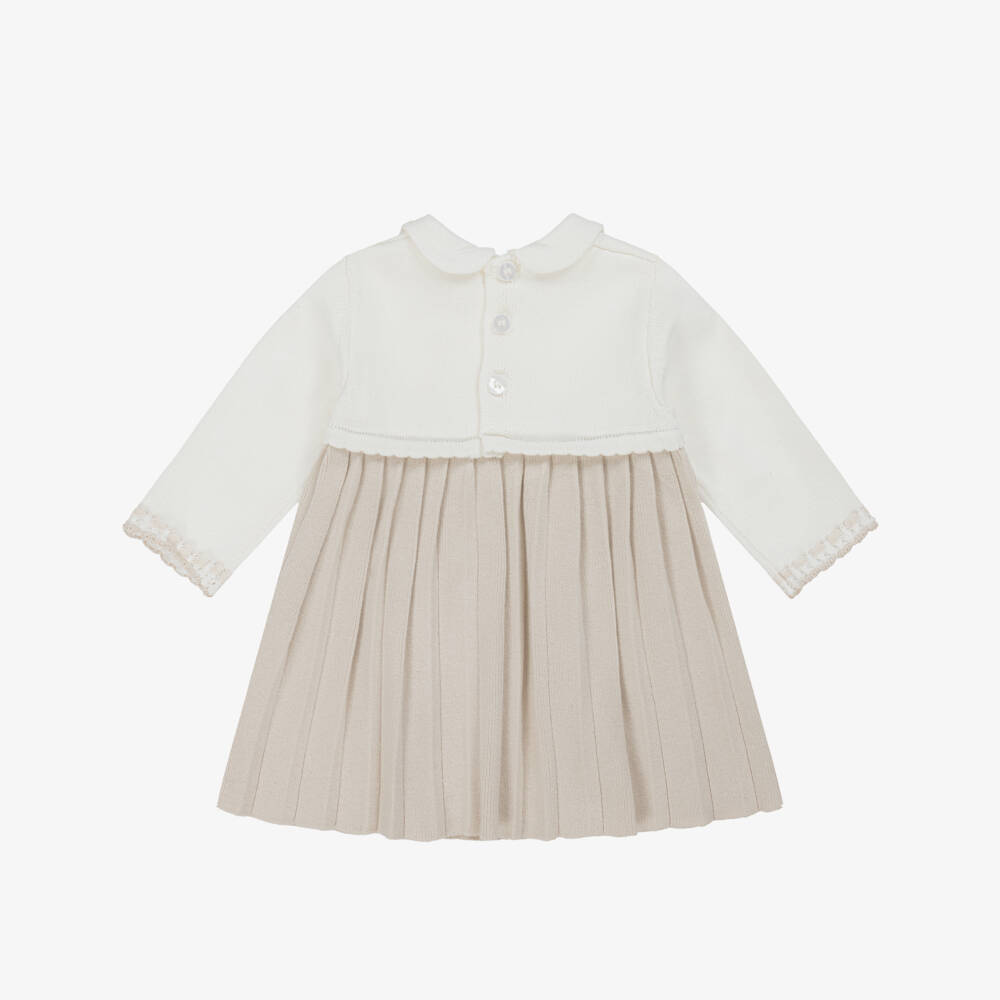 Mayoral Newborn-Baby Girls Ivory & Beige Cotton Knit Dress | Childrensalon