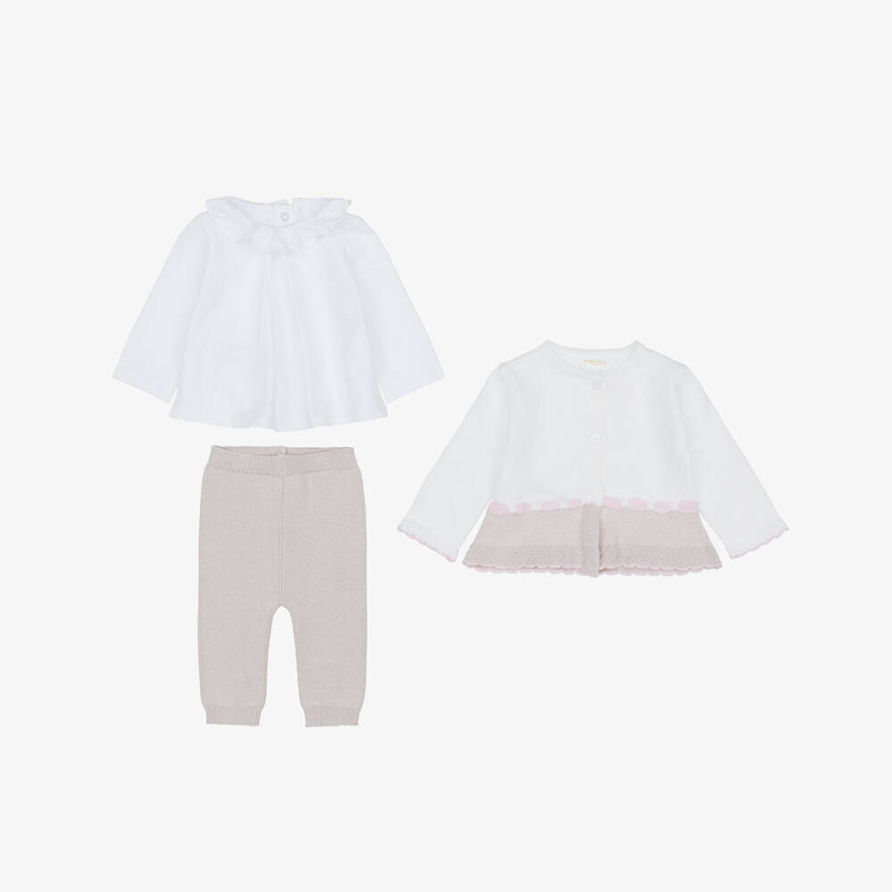 Mayoral Для новорожденных-Baby Girls Ivory & Beige Knitted Cardigan & Trouser Set | Childrensalon