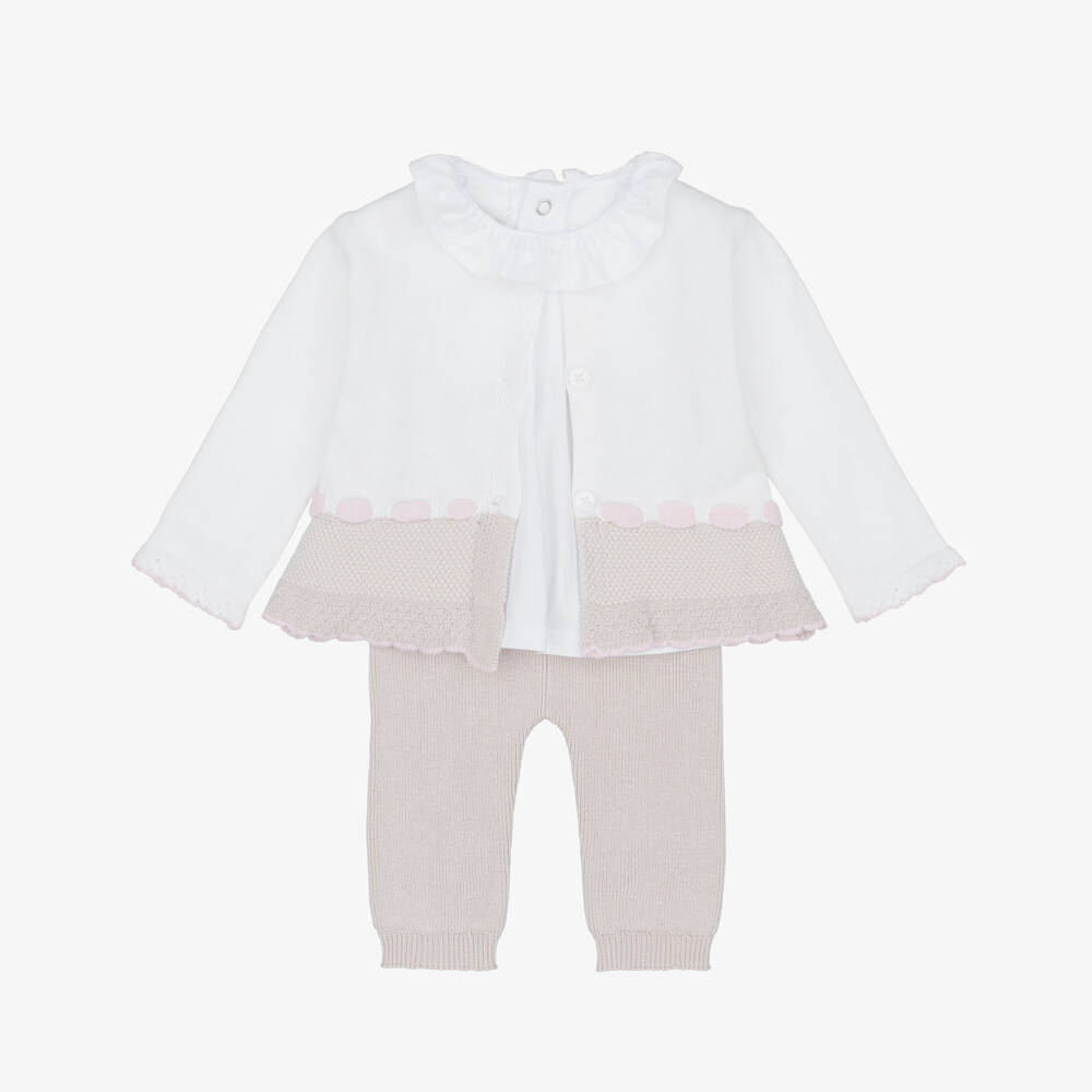 Mayoral Для новорожденных-Baby Girls Ivory & Beige Knitted Cardigan & Trouser Set | Childrensalon