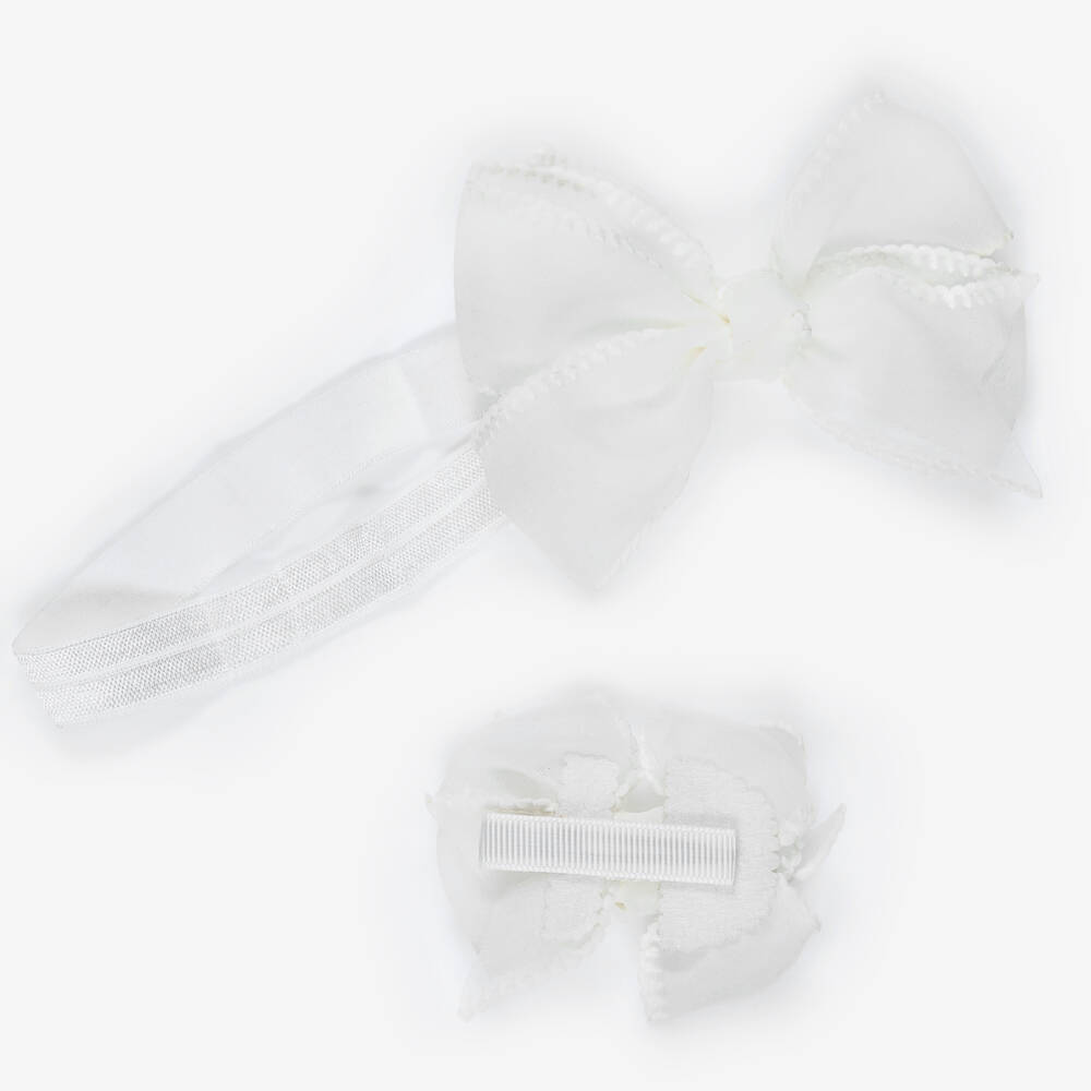 Mayoral Newborn-Baby Girls Ivory Bow Headband & Hair Clip Set | Childrensalon