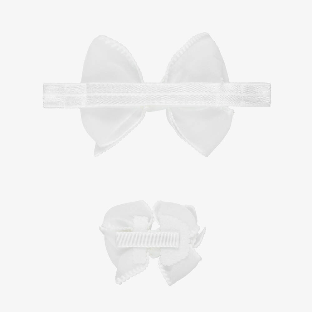 Mayoral Newborn-Baby Girls Ivory Bow Headband & Hair Clip Set | Childrensalon