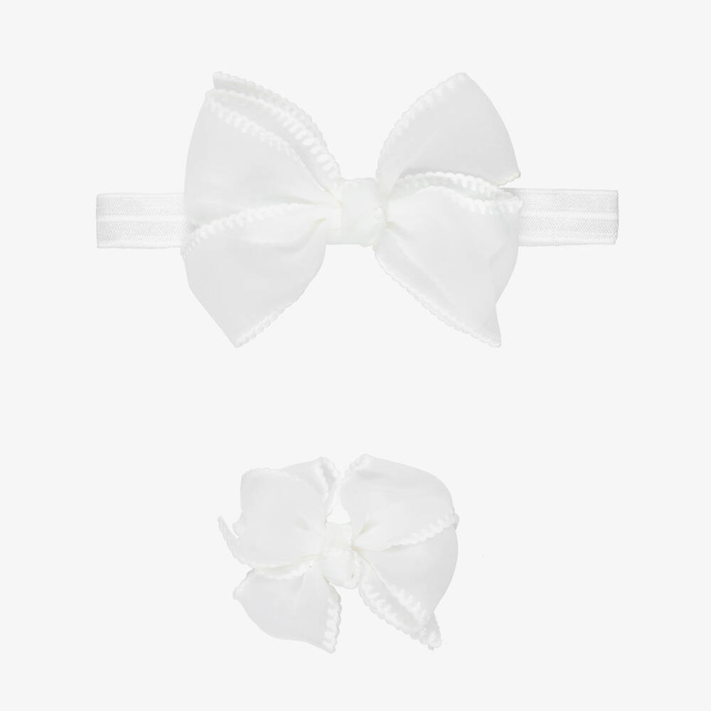 Mayoral Newborn-Baby Girls Ivory Bow Headband & Hair Clip Set | Childrensalon