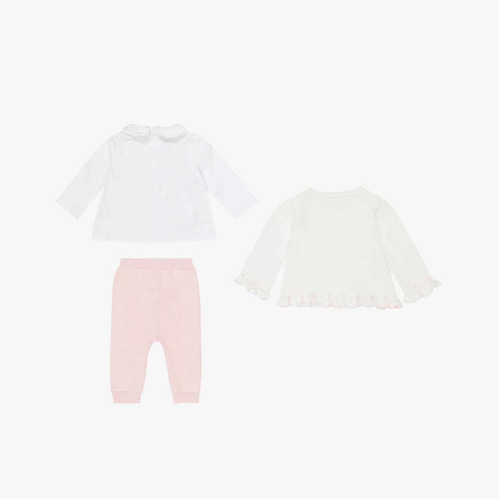 Mayoral Newborn-Baby Girls Ivory Cardigan & Pink Knitted Trouser Set | Childrensalon
