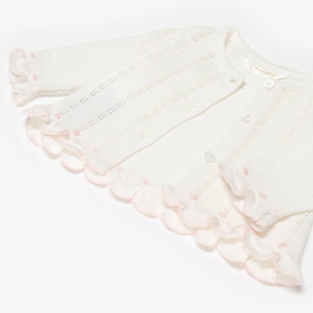 Mayoral Newborn-Baby Girls Ivory Cardigan & Pink Knitted Trouser Set | Childrensalon