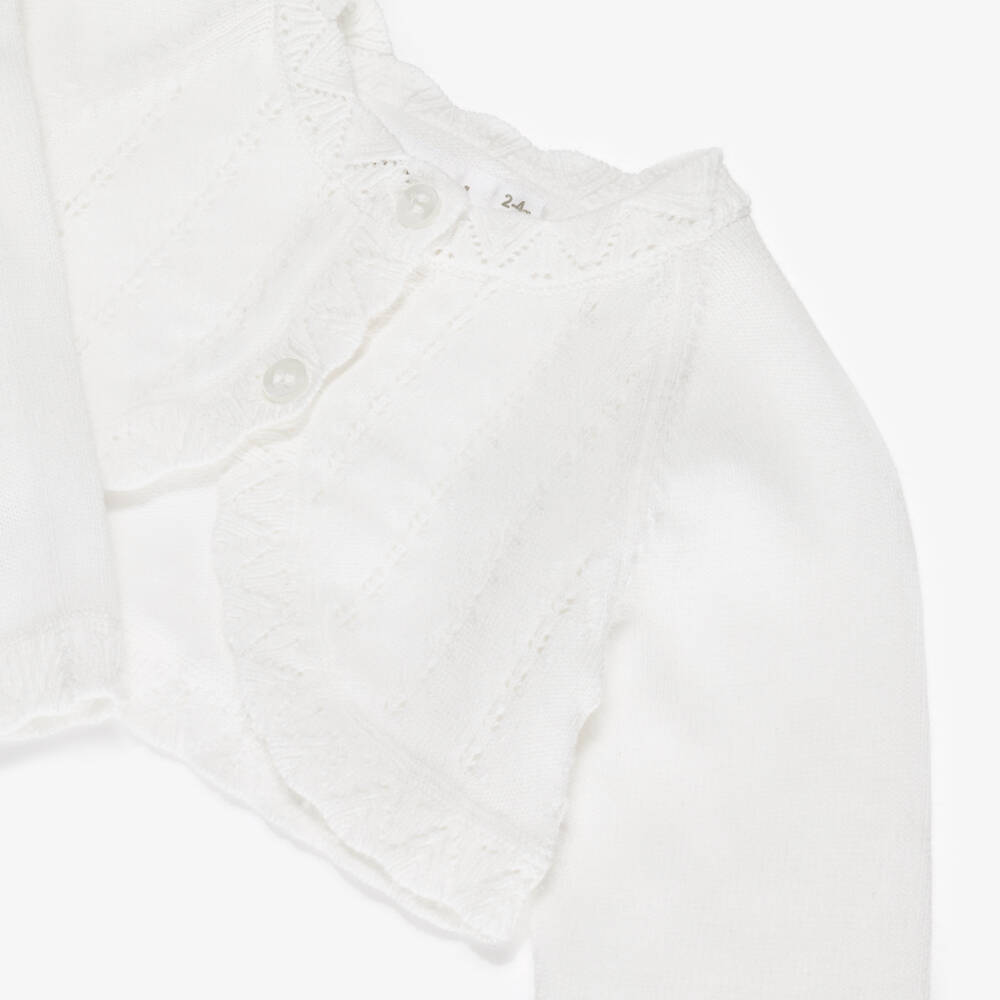 Mayoral Newborn-Baby Girls Ivory Cotton Bolero Cardigan | Childrensalon