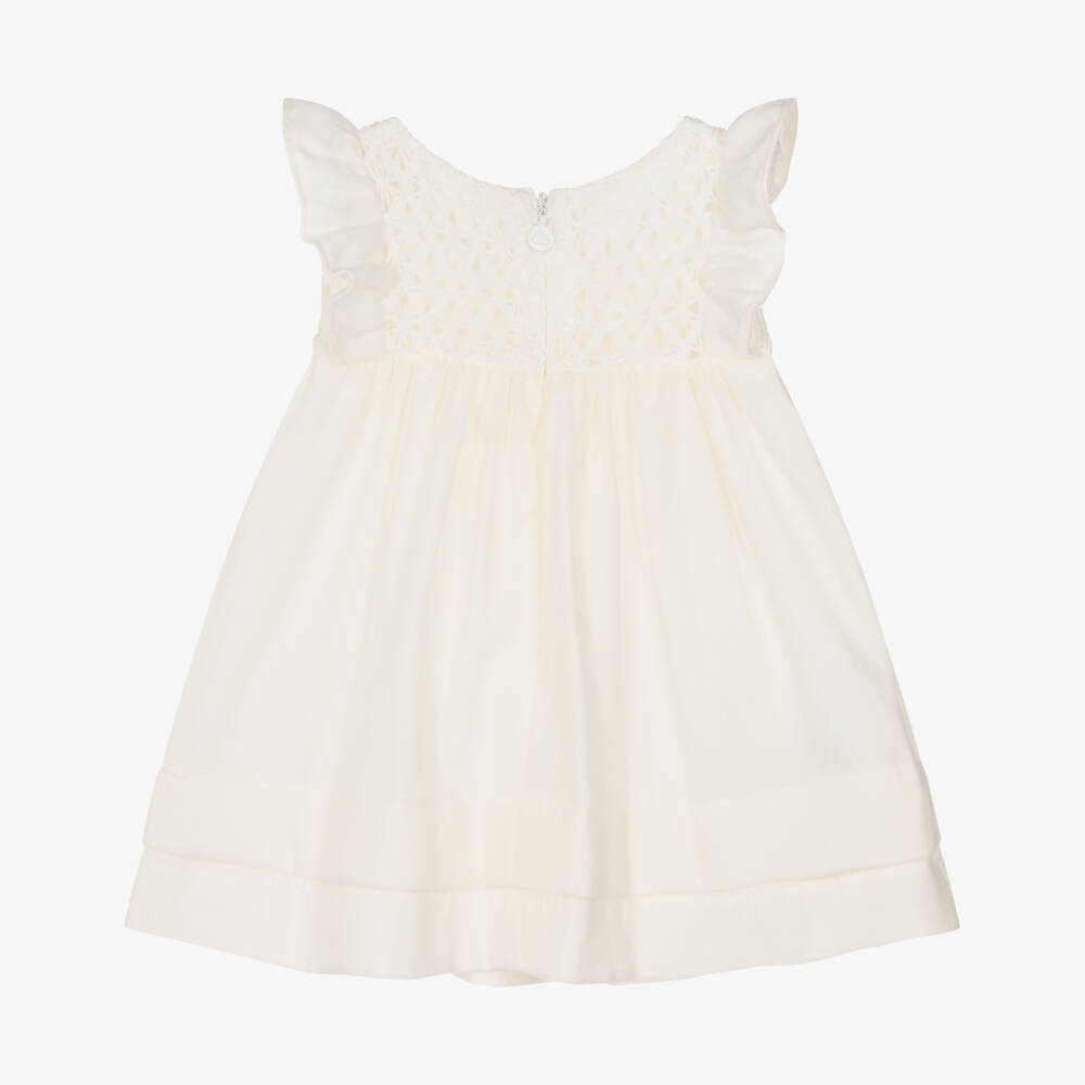 Mayoral Newborn-Baby Girls Ivory Cotton Dress with Crochet Trim & Ruffles | Childrensalon