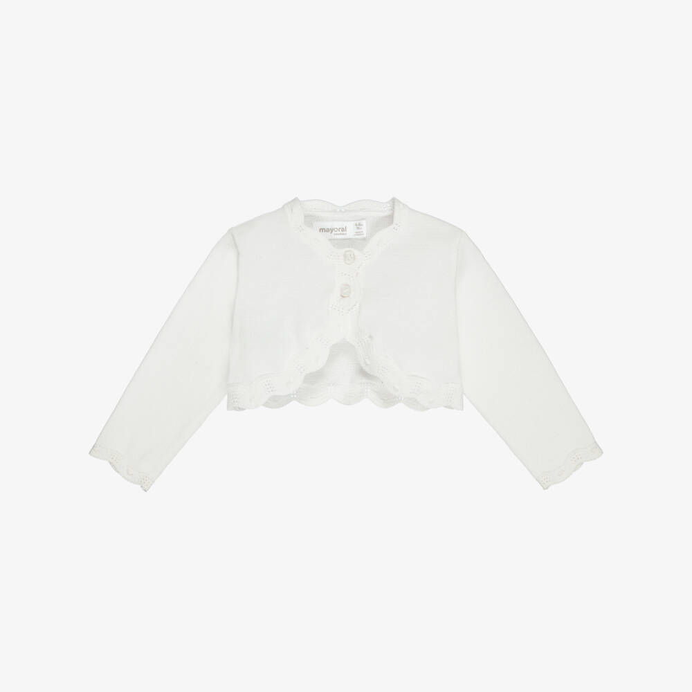 Mayoral Для новорожденных-Baby Girls Ivory Cotton Knit Bolero Cardigan | Childrensalon