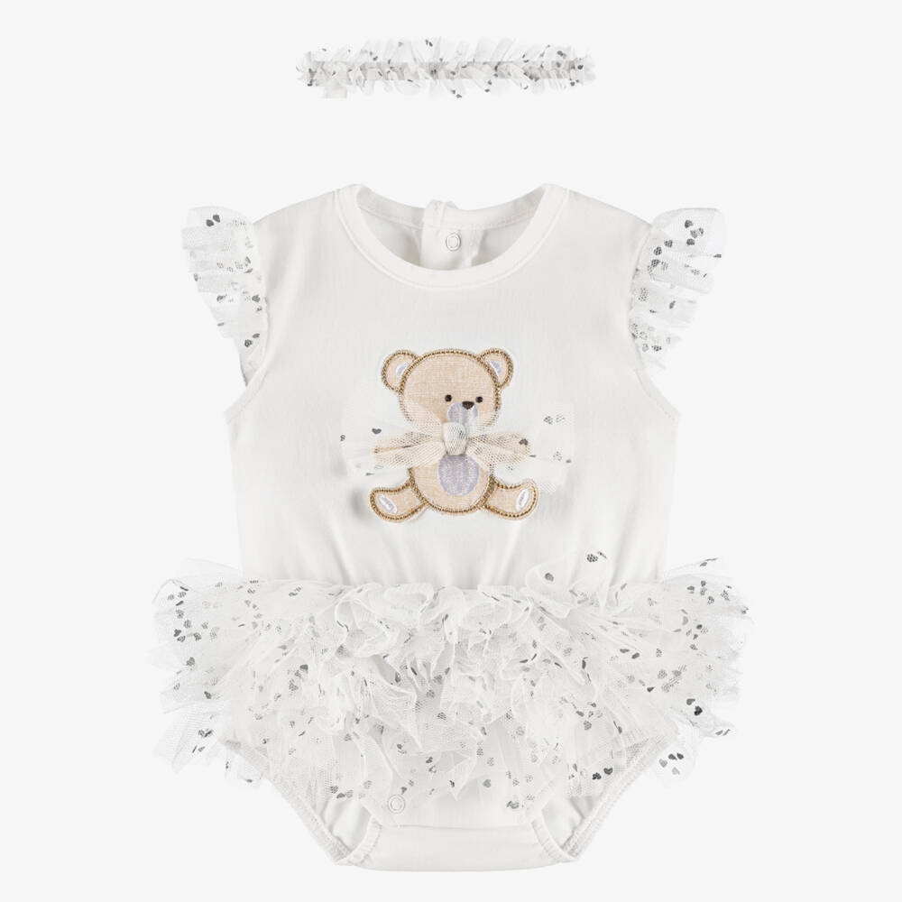 Mayoral Newborn-Baby Girls Ivory Cotton & Tulle Babysuit Set  | Childrensalon