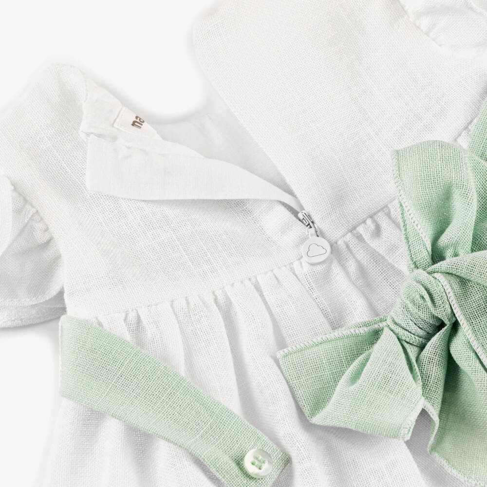 Mayoral Newborn-Baby Girls Ivory Dress with Green Floral Waistband | Childrensalon