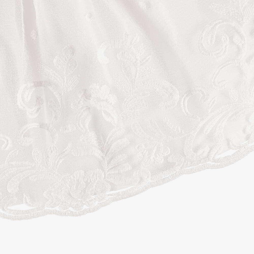 Mayoral Newborn-Baby Girls Ivory Embroidered Organza Dress with Pink Sash | Childrensalon