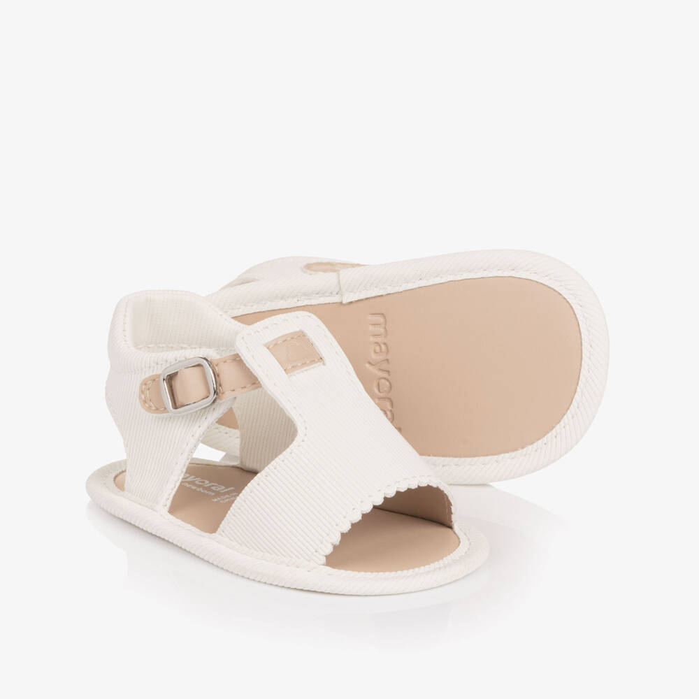 Mayoral Newborn-Baby Girls Ivory Faux Leather Pre-Walker Sandals  | Childrensalon