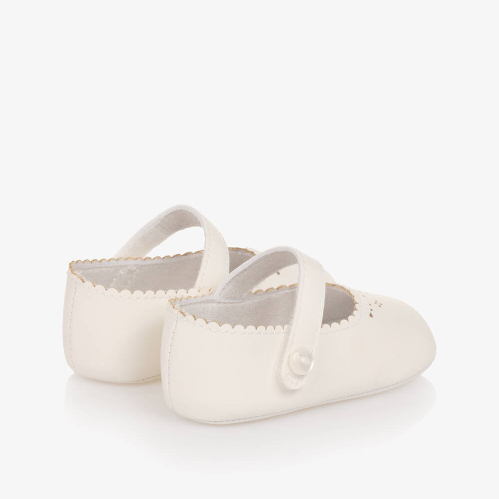 Mayoral Newborn-Baby Girls Ivory Faux Leather Pre-Walker Shoes with Cutwork | Childrensalon