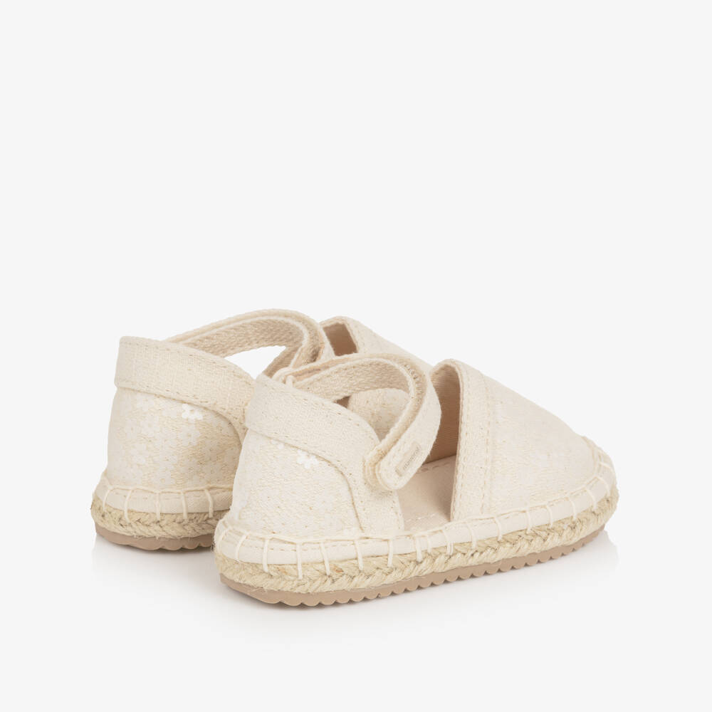 Mayoral-Baby Girls Ivory Flower Sequin Espadrilles | Childrensalon