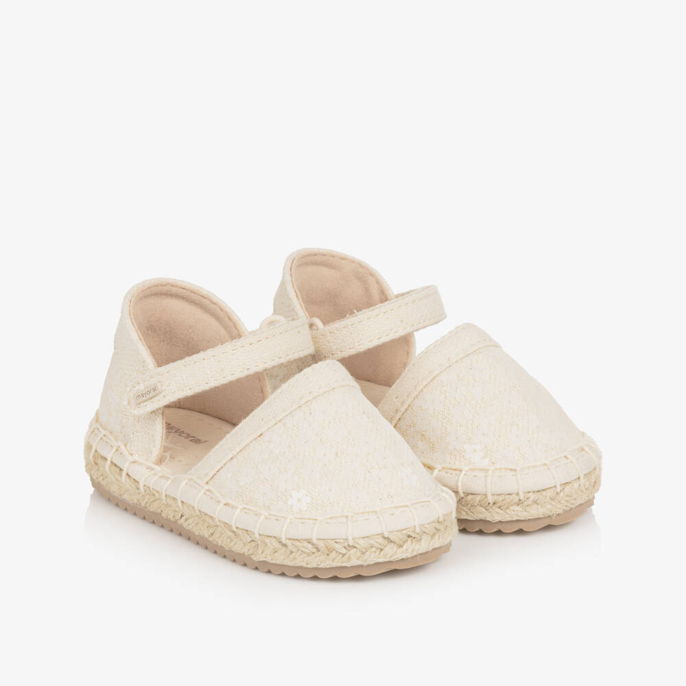 Mayoral-Baby Girls Ivory Flower Sequin Espadrilles | Childrensalon