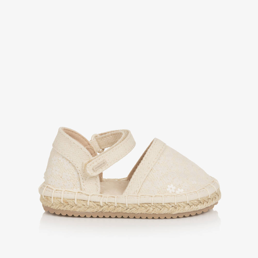 Mayoral-Baby Girls Ivory Flower Sequin Espadrilles | Childrensalon