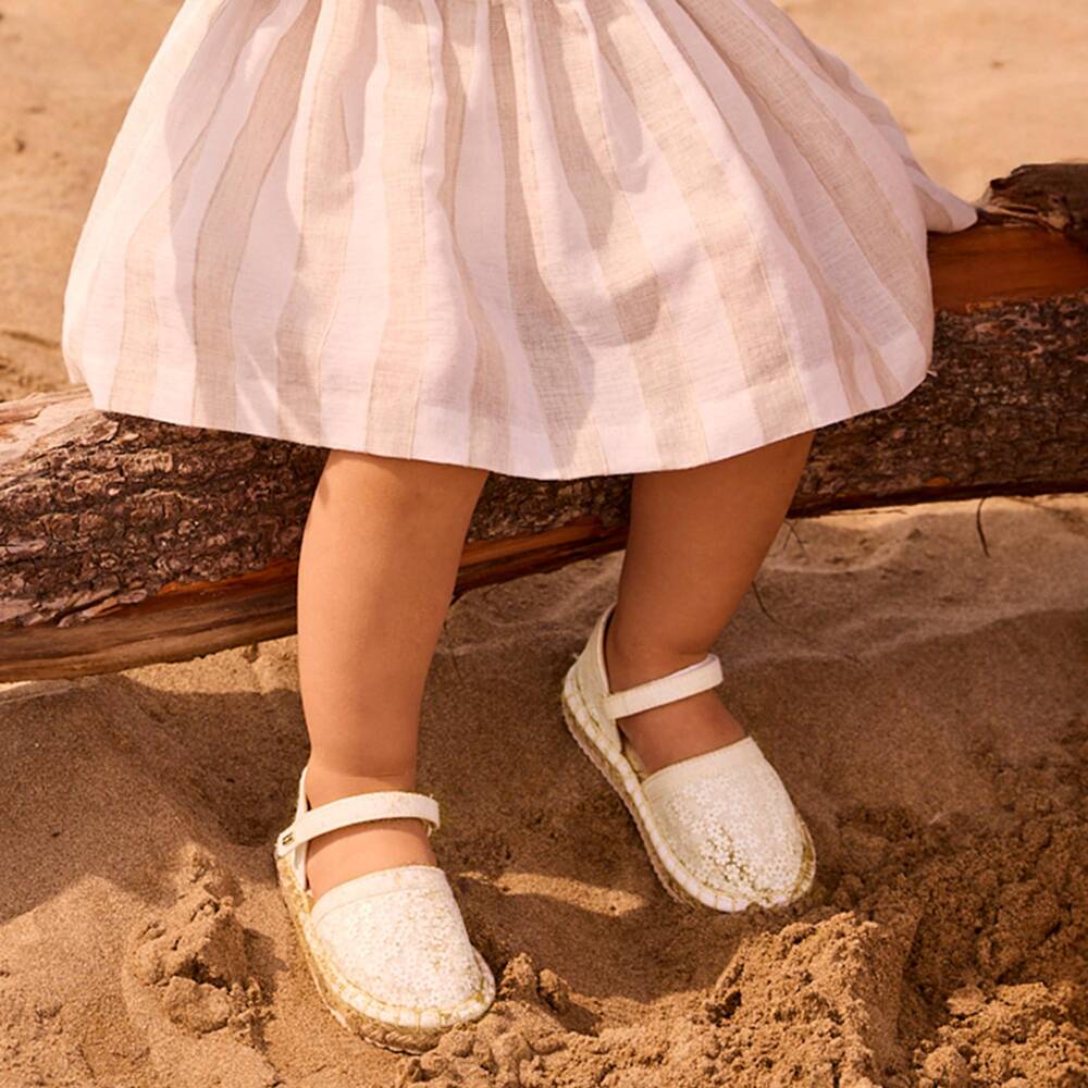 Mayoral-Baby Girls Ivory Flower Sequin Espadrilles | Childrensalon