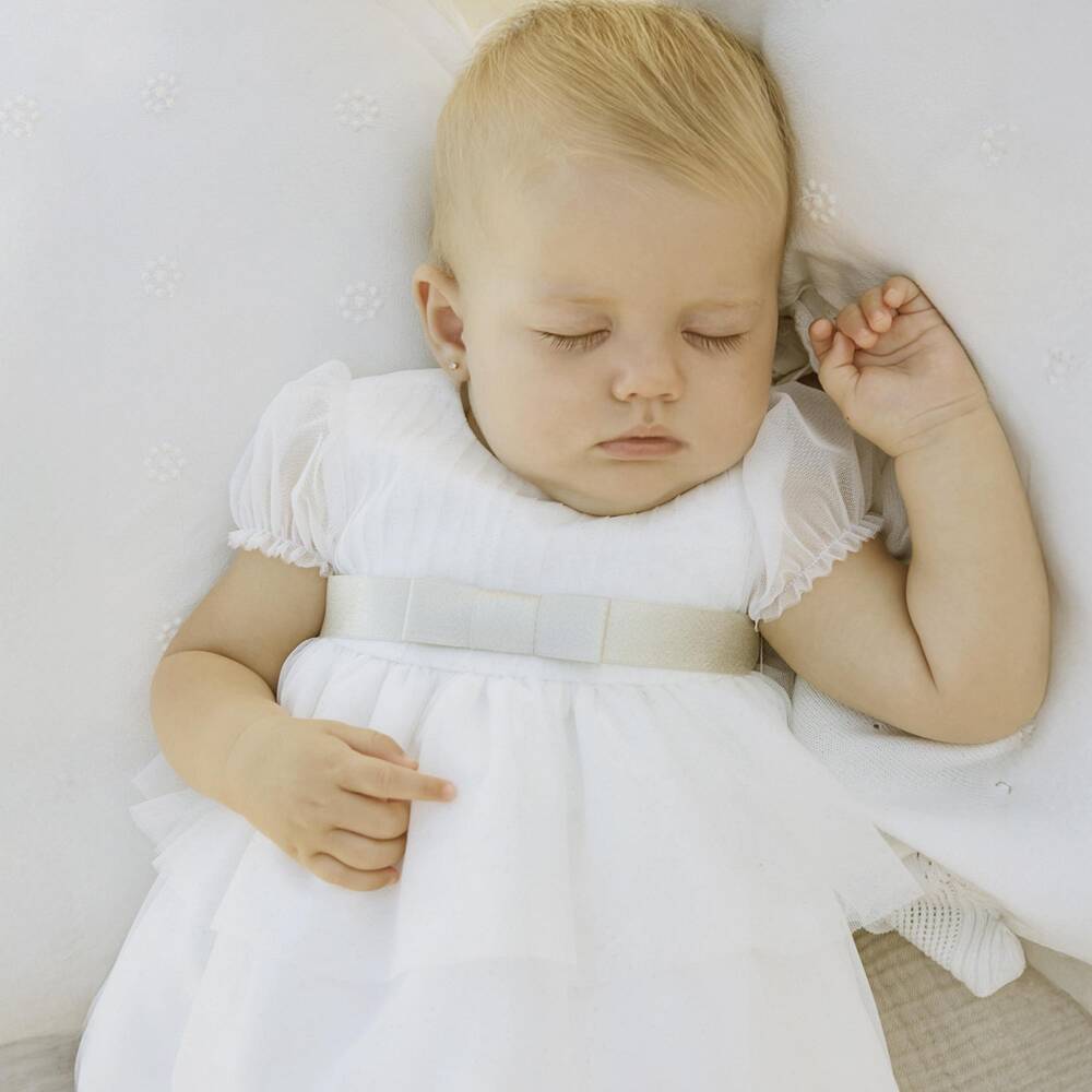 Mayoral Newborn-Baby Girls Ivory Glitter Tulle Dress | Childrensalon