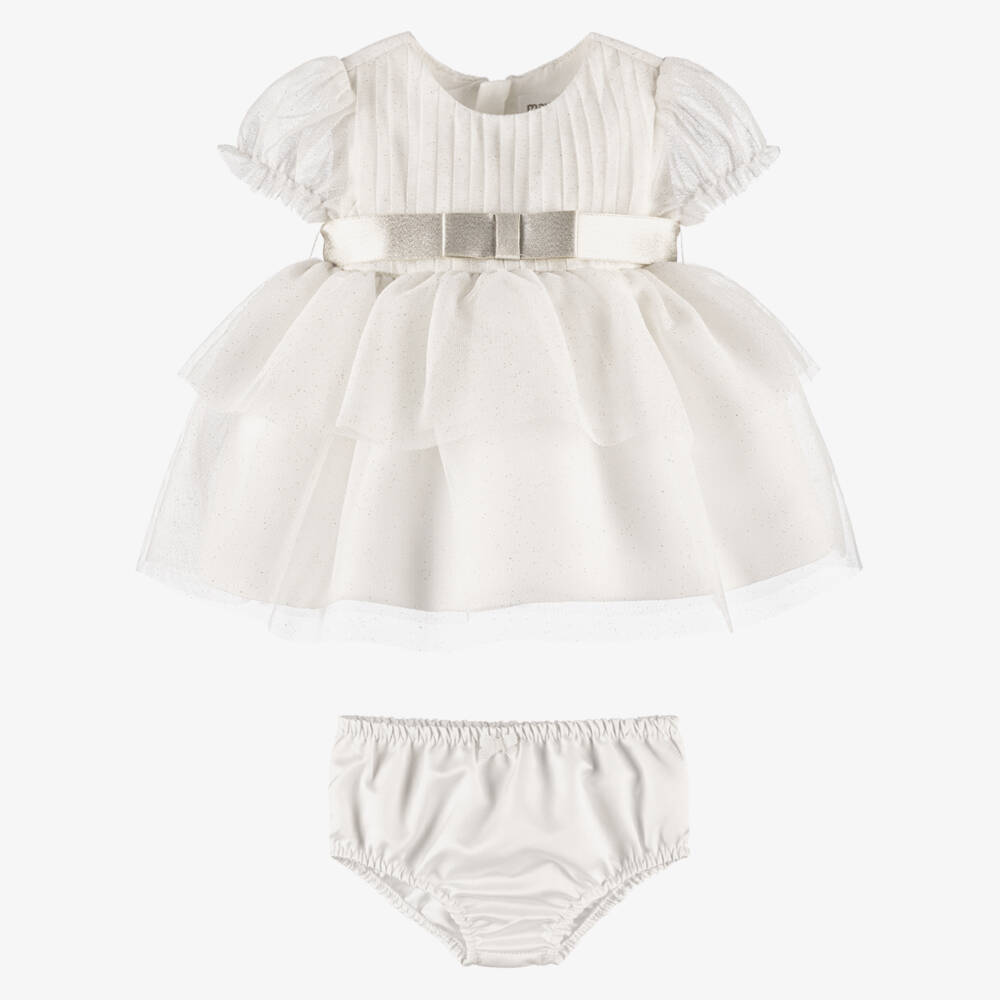 Mayoral Newborn-Baby Girls Ivory Glitter Tulle Dress | Childrensalon