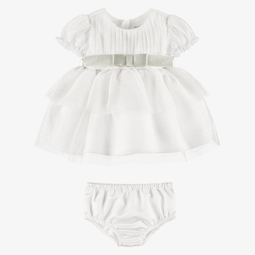 Mayoral Newborn-Baby Girls Ivory Glitter Tulle Dress | Childrensalon