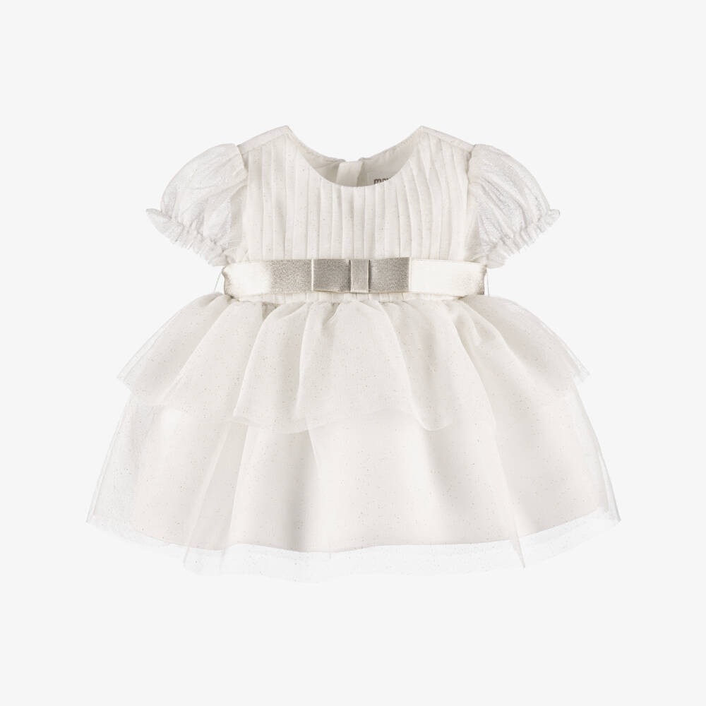Mayoral Newborn-Baby Girls Ivory Glitter Tulle Dress | Childrensalon