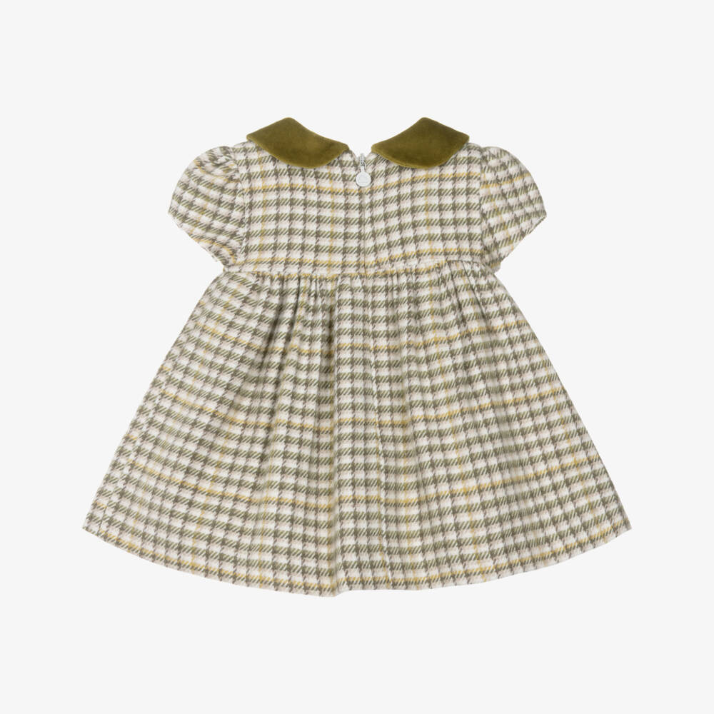 Mayoral Newborn-Baby Girls Ivory & Green Check Dress | Childrensalon