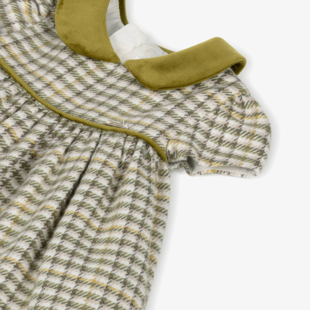 Mayoral Newborn-Baby Girls Ivory & Green Check Dress | Childrensalon