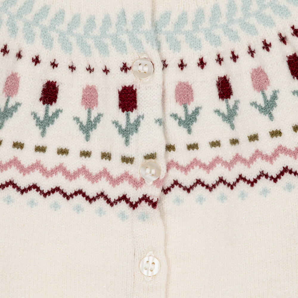 Mayoral Newborn-Baby Girls Ivory Knit Floral Fair Isle Sweater | Childrensalon