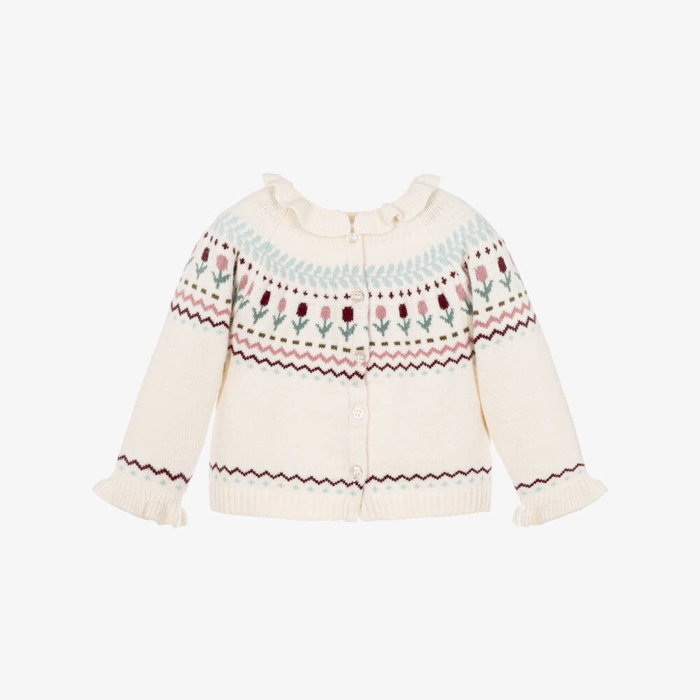 Mayoral Newborn-Baby Girls Ivory Knit Floral Fair Isle Sweater | Childrensalon