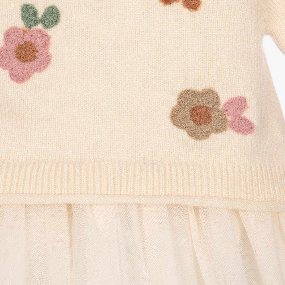 Mayoral Newborn-Baby Girls Ivory Knitted Floral Sweater & Dress Set | Childrensalon