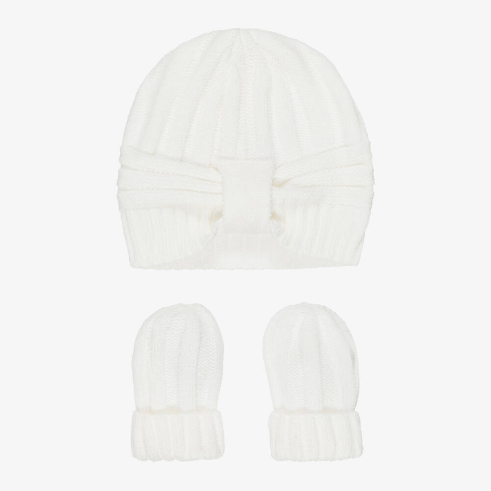 Mayoral Для новорожденных-Baby Girls Ivory Knitted Hat & Mittens Set | Childrensalon