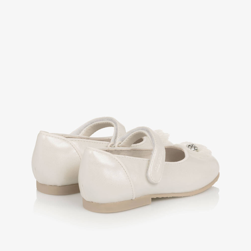 Mayoral-Baby Girls Ivory Pearl Faux Leather Flower Shoes | Childrensalon